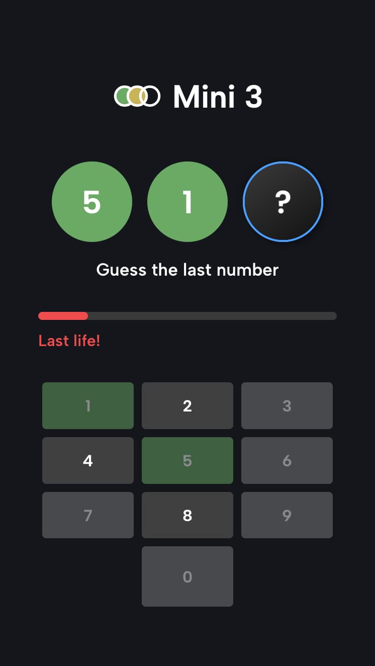 Mini 3 game demo showing the number guessing interface